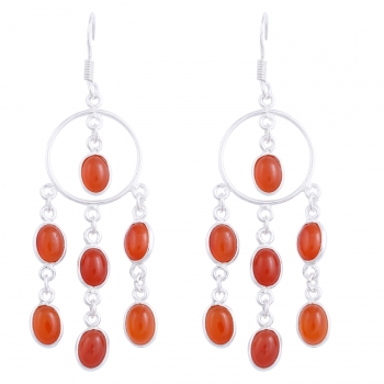 925 sterling silver ethnic Indian design red onyx bezel earrings